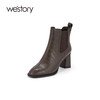 westory2023年秋季新品鳗鱼纹牛皮优雅复古马丁靴高跟短靴女S23DS83621 商品缩略图2