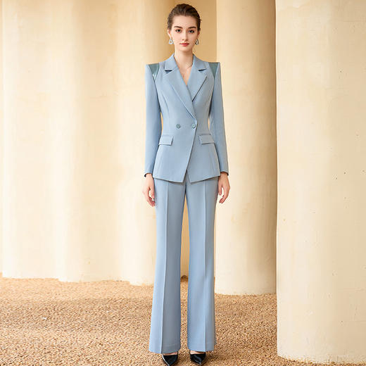 IWY/高端设计感灰蓝色西装套装秋冬阔腿裤珠宝设计师工作服美容院正装233001C1+P3 商品图1
