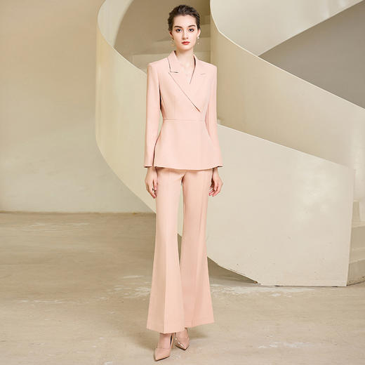 IWY/气质藕粉色职业西装套装女上镜主持面试正装收腰显瘦阔腿裤工作服233011C1+233011P3 商品图1
