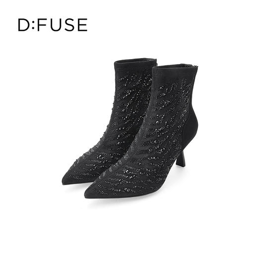 DFuse迪芙斯冬季新款尖头斑马纹弹力踝烫钻短靴DF34116055 商品图2