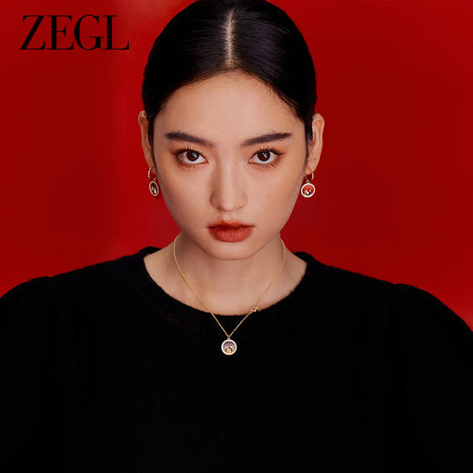 ZEGL设计师本命年龙系列925银红玛瑙圆牌项链女生锁骨链新年礼物 商品图2