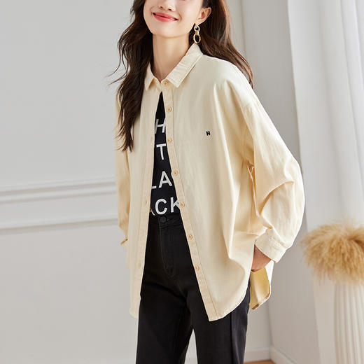 舒适叠穿打底，磨毛宽松韩版百搭单排扣中长款休闲衬衫HR-KFG39129 商品图3