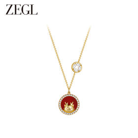 ZEGL设计师本命年龙系列925银红玛瑙圆牌项链女生锁骨链新年礼物
