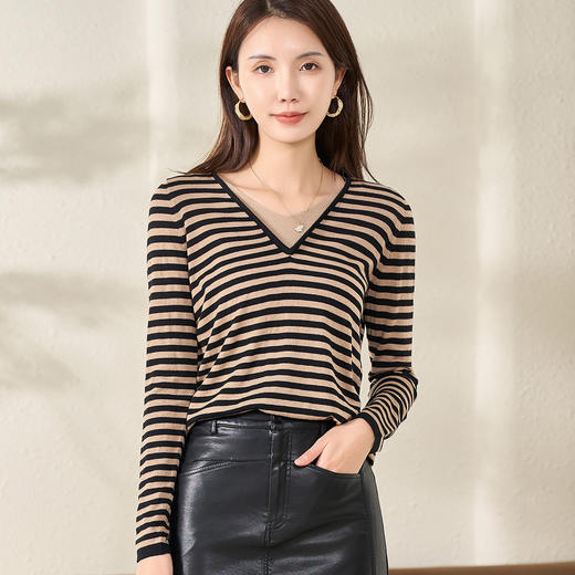 剩XL/S/M 【条纹针织衫】春春时尚百搭休闲宽松长袖上衣女5Z22AU0196 商品图6