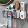 「送挤牙膏器！壁挂式」牙刷置物挤牙膏免打孔牙刷架套装刷牙杯收纳整理置物架套装 商品缩略图0