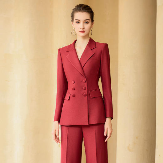 IWY/高端红色宴会礼服西装套装女气质年会主持人正装双排扣正装33006C1+P6 商品图1