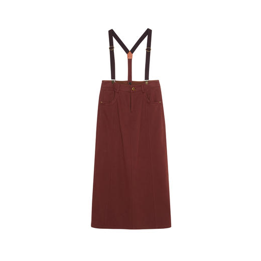 谜底背带半身裙女2023冬季新品复古加厚高腰百搭直筒裙234MB1521 商品图4