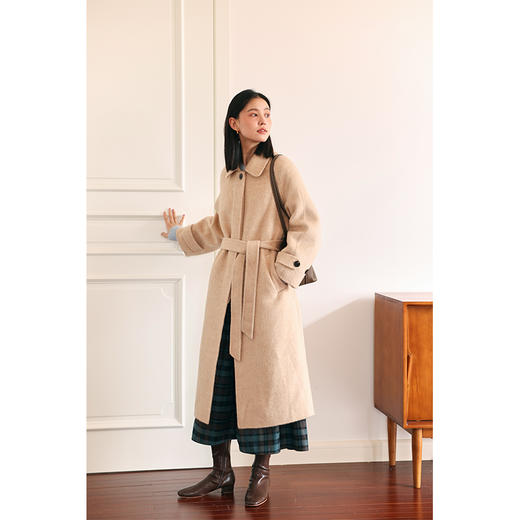 HeyDress复古翻领毛呢外套女秋冬宽松收腰羊毛大衣气质双面呢 商品图1