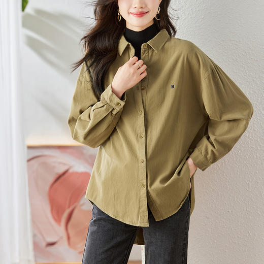 舒适叠穿打底，磨毛宽松韩版百搭单排扣中长款休闲衬衫HR-KFG39129 商品图0