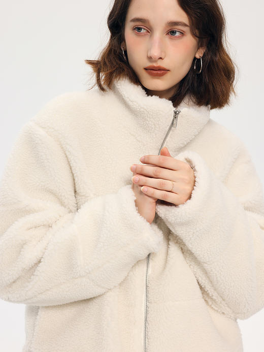 HeyDress羊羔毛外套女冬季宽松立领保暖30羊毛颗粒绒慵懒感上衣 商品图1