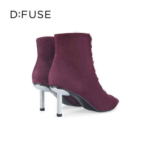 Dfuse迪芙斯冬季款复古羊反绒假绑带踝靴钻高跟短靴DF34116054 商品图5
