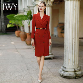 IWY/红色正式场合职业连衣裙高级感秋冬商务宴会礼服主持人正装年会西装裙Q1026