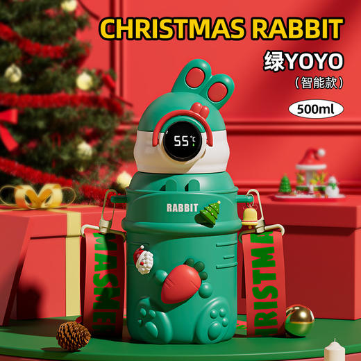 年终大促！【智能显温！冷暖立即知晓】圣诞yoyo兔智能儿童保温杯，可爱女学生吸管杯316弹跳盖防摔水杯，防误触锁扣 萌趣外观  食品级硅胶吸管 商品图11