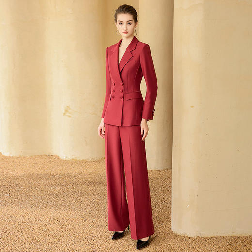 IWY/高端红色宴会礼服西装套装女气质年会主持人正装双排扣正装33006C1+P6 商品图4