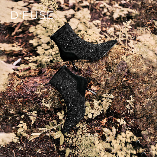 DFuse迪芙斯冬季新款尖头斑马纹弹力踝烫钻短靴DF34116055 商品图7