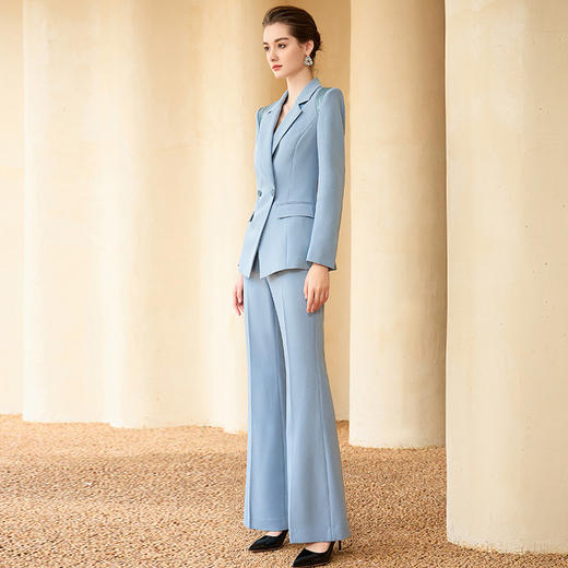 IWY/高端设计感灰蓝色西装套装秋冬阔腿裤珠宝设计师工作服美容院正装233001C1+P3 商品图3