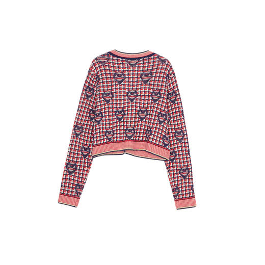 谜底短款针织开衫女2023冬新品小香风圆领复古提花毛衫234MZ1990 商品图1