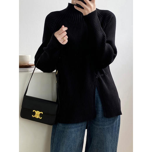 舒适毛衣，显高安迪绒毛衣女侧扣开叉下摆套头女装上衣HR-KFG2F004 商品图4