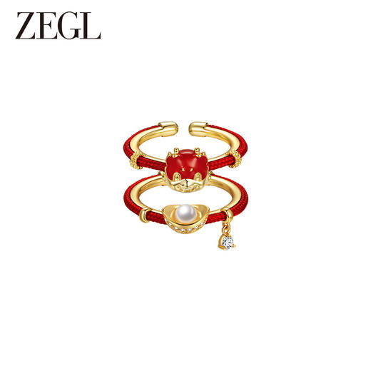 ZEGL设计师本命年龙系列红色开口戒指女小众设计古风元宝食指戒子 商品图1