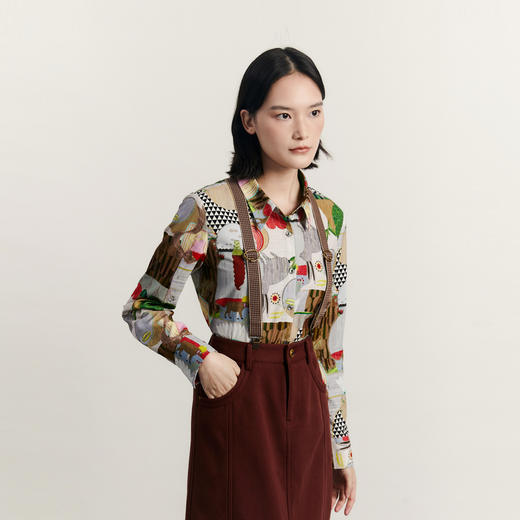 谜底原创花色衬衫长袖女2023冬季新品复古文艺宽松衬衣234MC1478 商品图1