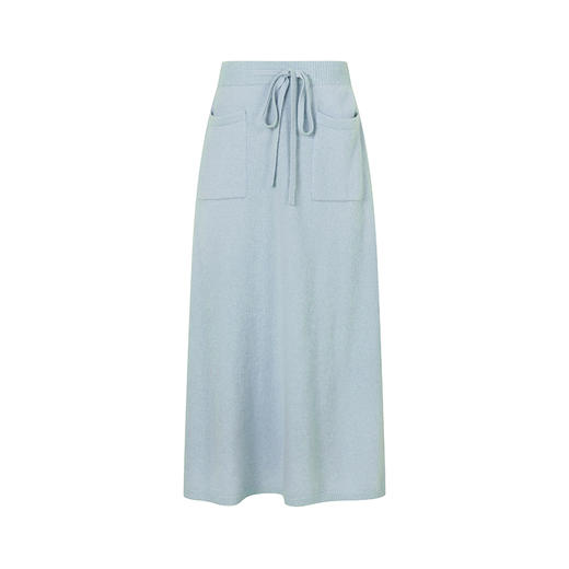 HeyDress蓝色针织半身裙女秋冬高腰抽绳直筒气质a字宽松羊毛半裙 商品图4