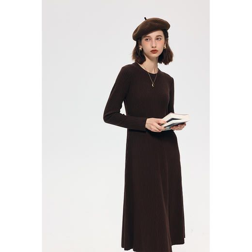 HeyDress法式针织连衣裙女秋冬圆领宽松显瘦坑条设计气质毛衣裙子 商品图2