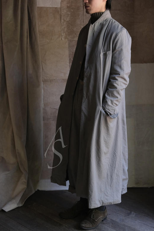 Paul Harnden  男士浅灰色/黑色羊毛长外套 商品图1