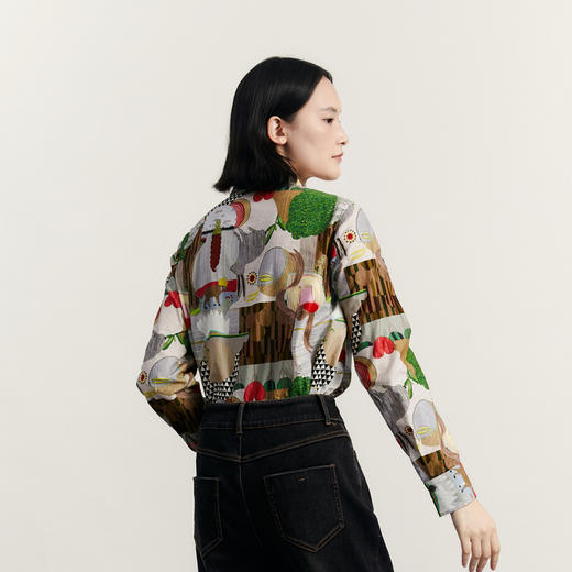 谜底原创花色衬衫长袖女2023冬季新品复古文艺宽松衬衣234MC1478 商品图2