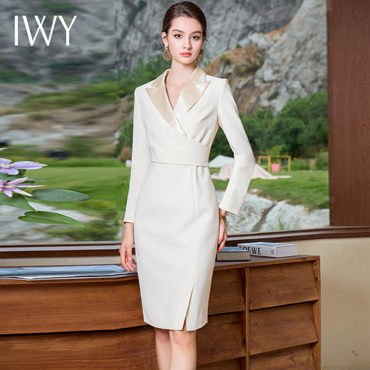 IWY/杏色正式场合西装连衣裙女秋冬长袖物业经理前台工作服气质Q1034 商品图2