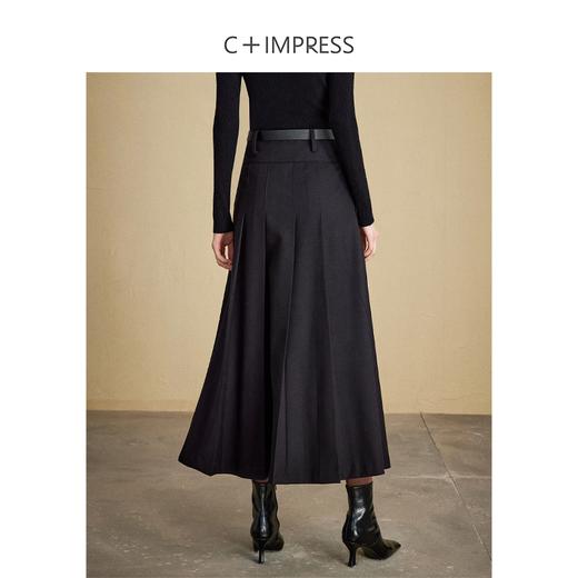 西嘉C+IMPRESS/西嘉知识分子分黑色半身裙女秋冬美丽诺羊毛高腰百褶裙BQ2304117 商品图3