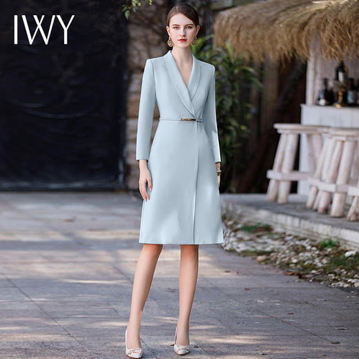 IWY/蓝色高级感职业连衣裙女小香风裙子秋冬季新款演讲比赛服正装Q982 商品图2