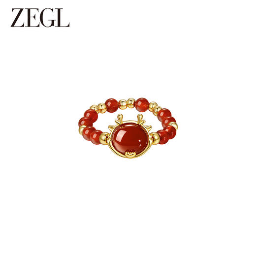 ZEGL设计师本命年龙系列红玛瑙戒指女生小众设计高级感新年食指戒 商品图0