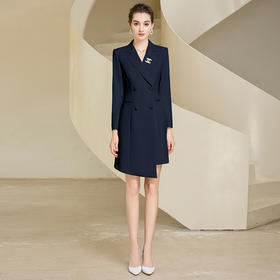 IWY/时尚藏青色长袖职业连衣裙女双排扣售楼部销售物业西装工作服233022Q1