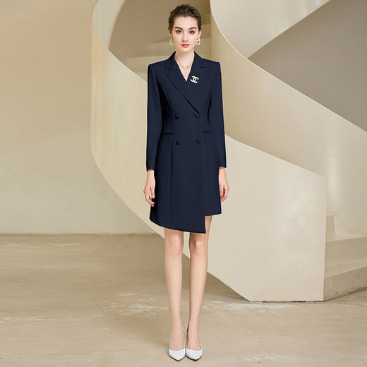 IWY/时尚藏青色长袖职业连衣裙女双排扣售楼部销售物业西装工作服233022Q1 商品图0