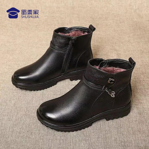 【牛皮软底保暖短靴】加绒保暖棉皮鞋 加厚女款皮靴子 商品图1