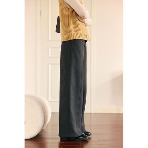 HeyDress中缝阔腿裤女秋冬高腰宽松显瘦垂感毛呢裤拉毛保暖长裤子 商品图3