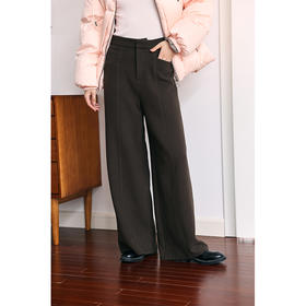 HeyDress中缝阔腿裤女秋冬高腰宽松显瘦垂感毛呢裤拉毛保暖长裤子