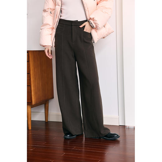 HeyDress中缝阔腿裤女秋冬高腰宽松显瘦垂感毛呢裤拉毛保暖长裤子 商品图0