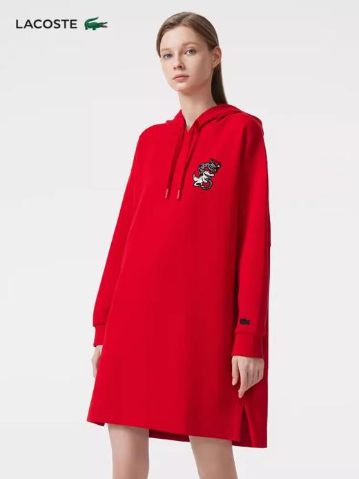 Lacoste法国鳄鱼新款龙年新年系列女装红色连帽卫衣连衣裙EF5805-98 商品图1