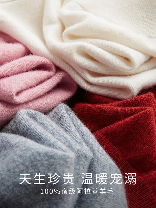 【年货节】熙世界红色100%纯羊毛衫女秋冬款半高领毛衣宽松羊绒针织打底衫 商品图4