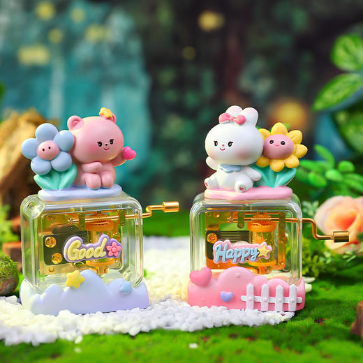年终大促！【造型可爱有趣！表情生动活泼】创意萌宠音乐会卡通兔子熊手摇音乐盒，惊喜儿童礼物女生房间八音盒，线条圆润 丰富细节 商品图2