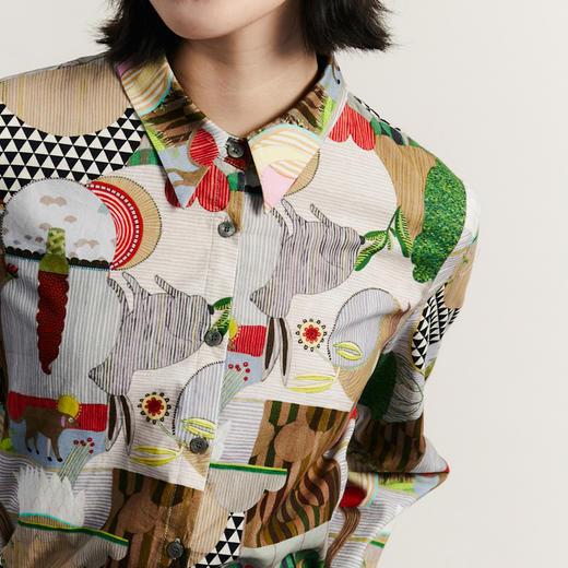 谜底原创花色衬衫长袖女2023冬季新品复古文艺宽松衬衣234MC1478 商品图3