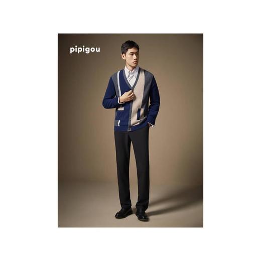 3楼 皮皮狗男式拼色V领开衫 商品图0