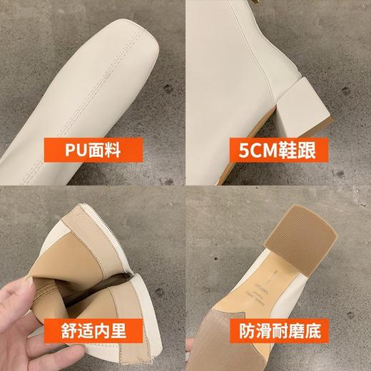 【耐磨防滑❗️法式短靴】女秋季新款粗跟单靴复古白色方头短筒马丁靴女靴单靴 商品图1