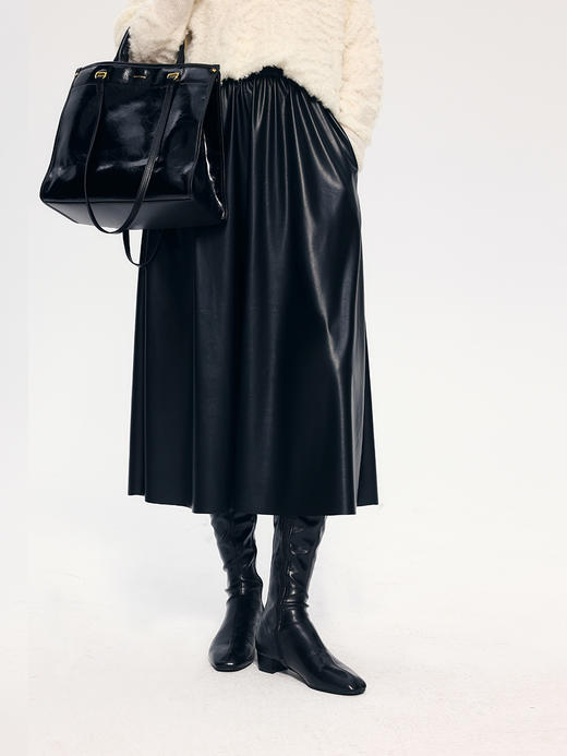 HeyDress法式皮半身裙女秋冬高腰伞摆皮裙仿蛋白皮垂感气质a字裙 商品图4