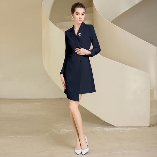 IWY/时尚藏青色长袖职业连衣裙女双排扣售楼部销售物业西装工作服233022Q1 商品图4