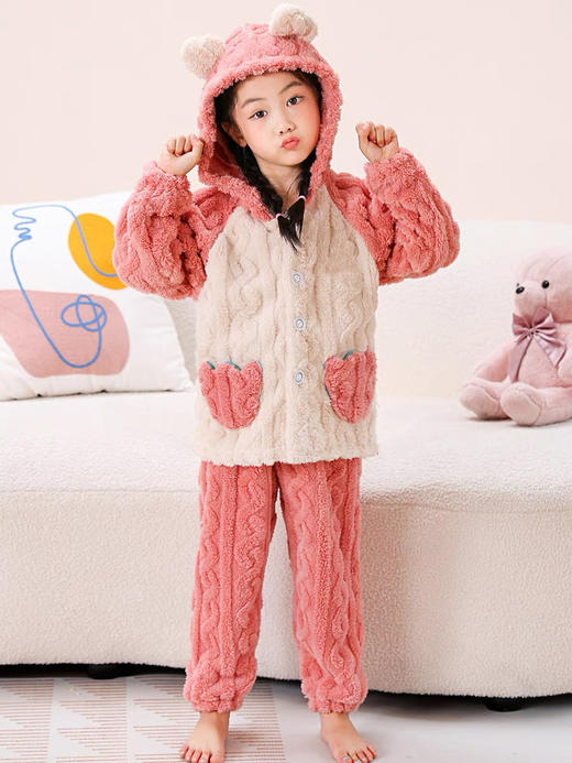 🔥【49.9带走A类法兰绒家居服】儿童法兰绒连帽睡衣秋冬新款提花加厚长袖长裤男女童家居服套装 商品图1