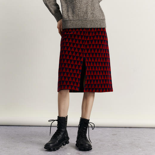 谜底雪尼尔半身裙女2023冬新品复古原创花色厚款中长裙234MB1576 商品图0