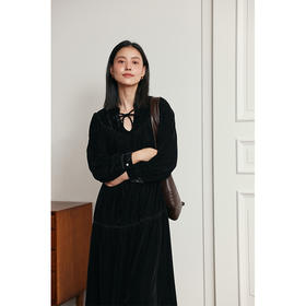 HeyDress法式复古丝绒连衣裙女秋冬宽松收腰气质小黑裙赫本礼服裙