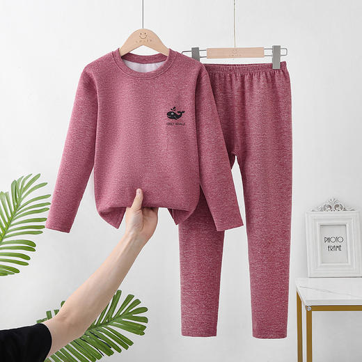 【双面磨毛，保暖更舒适！】打底内穿保暖，秋冬新款儿童中领羊绒套装，睡衣睡裤纯色圆领家居服秋衣秋裤套装lm 商品图10